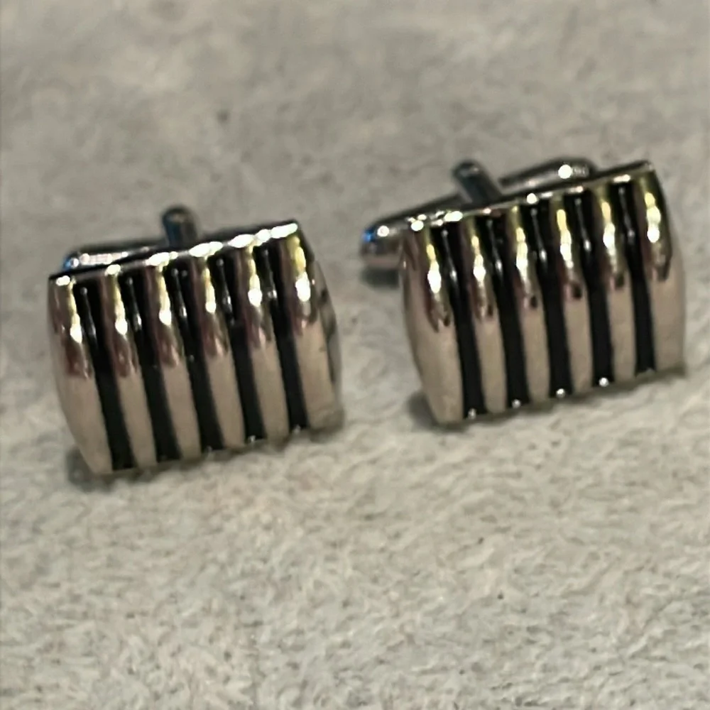 Vertical Stripe Silver & Black Cuff Links
